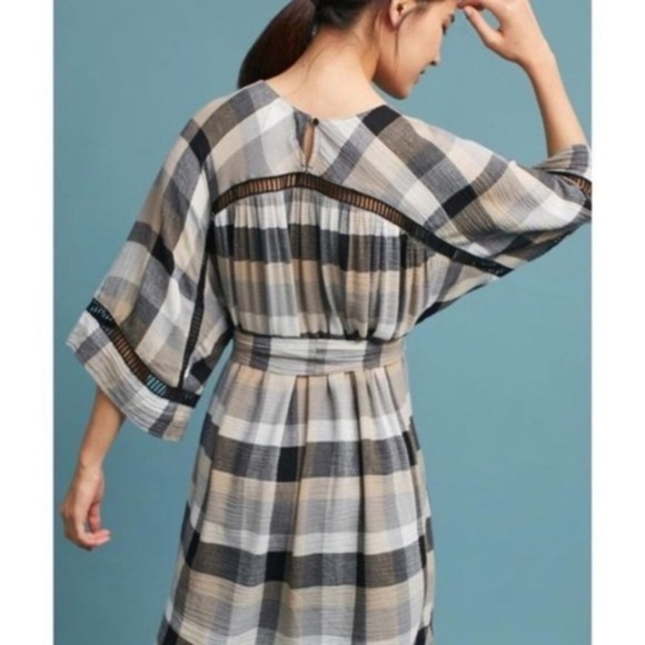Maeve Kimono Tunic Dress Plaid Wide Crop Sleeve XS - Picture 8 of 8